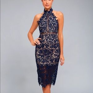 Lulus Divine Destiny Navy Blue Lace Midi Dress - Small - NWT